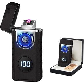 Electric Lighters Plasma Lighters Rechargeable with with LED LED Display and LED Emergency Lights Windproof USB Rechargeable Lighter Cool Lighte for Candle,Camping,Gift(Matte Black)