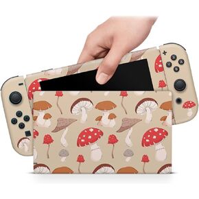 ZOOMHITSKINS OLED Switch Skin, Compatible with Switch OLED Skin Wrap, Mushrooms Cute Cartoon Brown, 3M Vinyl for Durable & Fit, Made in The USA