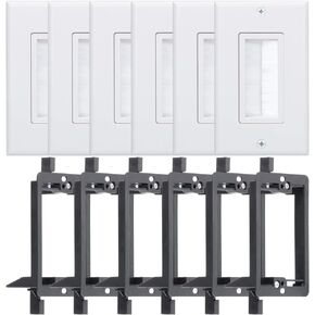 Single Brush Wall Plate Decora Bristle Cable Pass Through Insert with Low Voltage Mounting Bracket for Wires White 6 Pack