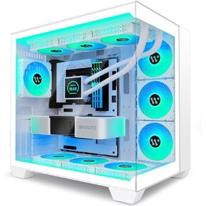 CASE PC ATX 6 PWM ARGB مراوح مثبتة مسبقًا ، حالة كمبيوتر للألعاب متوسطة الأبرار ، حالة كمبيوتر زجاجي بانورامي مع دعم المبرد 360 مم ， أسود ، C8