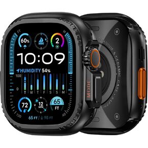 حالة لـ Apple Watch Ultra 2 49mm: المصد المعدني الوعرة لـ IWatch Ultra Thin Frame Ceramic مثل الغطاء الخلفي الأنيق لا يوجد أمامي - حامي الشاشة أسود