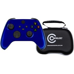 Custom Controllerzz Blue Chrome Controller & Case Bundle – Includes Blue Chrome Custom Wireless Controller for Xbox Series X/S, Xbox One, PC & Universal Protective Travel Case