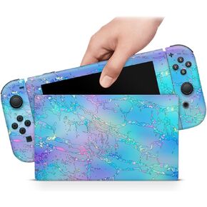 ZOOMHITSKINS Compatible with Switch Skin Cover Exquisite Gem Cute Kawaii Pink Blue Vinyl Decal Sticker Wrap, Made in The USA