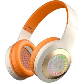 Wireless Bluetooth Headphones-Colorful Lights,Large Battery Capacity,Foldable,Bluetooth 5.3,10 m Range,Stereo Surround,Built-in Microphone,Comfortable affixed Ears (Khaki)