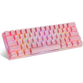 MOTOSPEED Bluetooth/Wired 60% Pink Mechanical Keyboard Compact 61 Keys RGB LED Backlit Type-C Gaming/Office Keyboard for PC/Mac/Laptop Gamer (Red Switch)