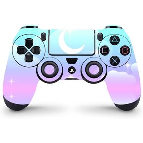 ZOOMHITSKINS Compatible with PS4 Controller Skin, Cartoon Pink Blue Moon Cloud Anime Kawaii Cute, Durable, Vinyl, Made in The USA