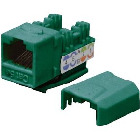 LOGICO 5 Pack Cat5e Keystone Jacks Green with Dust Cap – 22-26 AWG PCB Female RJ45 Connectors for Network Ethernet Wall Jack Insert | Cat 5e 110 Punch Down Block Socket 8-Port, 8-Connector (8P8C)