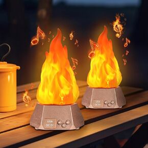 Toodour Outdoor Bluetooth Speakers Waterproof, 2 Pack Wireless Speaker Gift for Men Women, Bluetooth 5.4, Upgraded HD Stereo Sound Speakers with Flickering Flame for Patio Party Camping Bedroom Bar