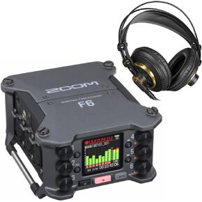 Zoom F6 6-Input / 14-Track Multi-Track Field Recorder Bundle with Studio Professional Over-Ear Headphones (2 Items)