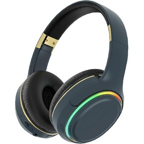 OOYY Wireless Bluetooth Headphones with RGB LED Lighting, Foldable Over-Ear Headphones with Hidden Mic for Cell Phone (Black)