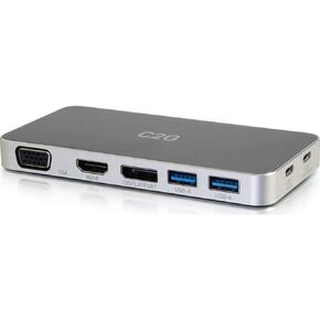 C2G Docking Station, USB C Docking Station with HDMI, DisplayPort, and VGA, Compatible with USB-C & Thunderbolt 3 Laptops, Black, Cables to Go 28844