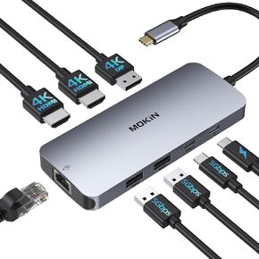 محطة إرساء USB C لـ 3 شاشات ، 8 في 1 محطة الإرساء Dual HDMI ، شاشة Triple 4K مع 2 HDMI و 1 DisplayPort ، Ethernet 1 جيجابت في الثانية ، شحن 100W PD ، 3 منافذ USB 3.0 لـ Dell ، HP (Beige)