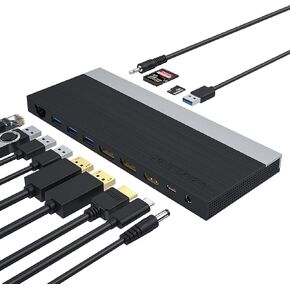 WAVLINK USB C Docking Station,13-in-1 Triple Display Type C Hub Adapter with HDMI,2 DisplayPort,Ethernet,4 USB 3.0,USB-C,SD/TF Card Reader,Phone Jack,DC Jack, PD 100W for Mac Windows and More