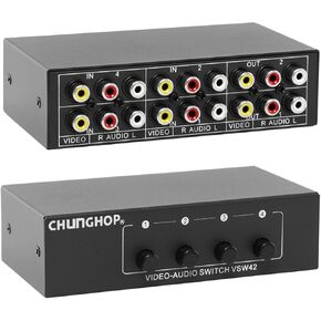 CHUNGHOP 4 in 2 Out Composite AV Switcher 3 RCA Video Audio Switch Box Selector 4 in 1 Out 4x2 for HDTV LCD DVD STB Game Consoles