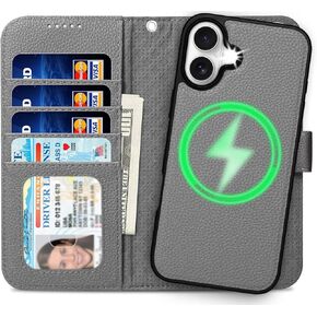 for iPhone 16 Pro Wallet Case Detachable 2 in 1 Folio Leather Flip Case Cover with 4 Card Holder [MagSafe Compatible] [RFID Blocking] [Wrist Strap] [Slim Durable] for Women/Men (Classic Black)