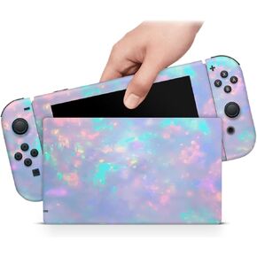 ZOOMHITSKINS Compatible with Switch Skin Cover Gemstone Pattern Unicorn Blue Pink Silver Vinyl Decal Sticker Wrap, Made in The USA
