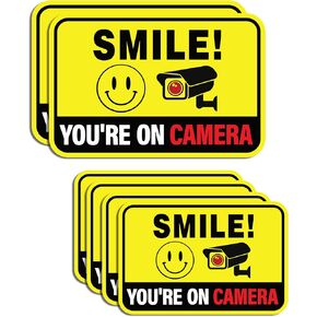 | 6 Pcs Smile You're On Camera Stickers, Two Sizes (2 Large, 4 Medium) - Strong Adhesive, Waterproof You are On Camera Signs! Anti Theft Car Stickers. Perfect for Security
