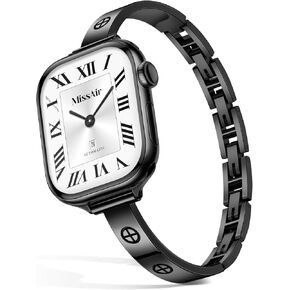 Missair Slim Bands Compatible with Apple Watch 38mm 40mm 41mm 42mm 44mm 45mm 46mm 49mm for Women, Thin Bracelet Dressy Designer Stainless Steel Metal Strap for iWatch Series 10 9 8 7 6 5 4 3 SE Ultra