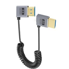 2.3ft HDMI 8K@60Hz Coiled Cable, OD 2.5mm Ultra-Thin Cable, 48Gbps HDMI 2.1Version Right Angle Male to Left Angle Male Coaxial Cord for GH5S, PS5, Xbox One Monitor,PC, Dynamic HDR, eARC