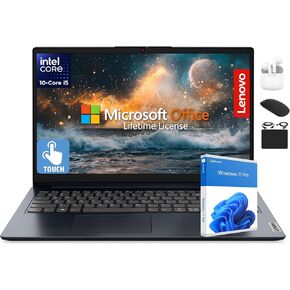 Lenovo IdeaPad 15.6" Flagship Touchscreen Laptop 2025, 10-Core Intel i5, Lifetime Office 2024, Copilot AI, 16GB RAM, 1TB Storage (500GB SSD + 500GB Ext), HubxcelAccessory, Long Battery, Win 11 Pro