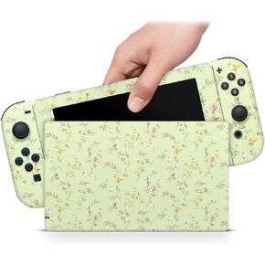 ZOOMHITSKINS OLED Switch Skin, Compatible with Switch OLED Skin Wrap, Fine Plants Green Yellow Flowers Vintage, 3M Vinyl for Durable & Fit, Made in The USA