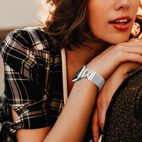 X-Shape Diamond Metal Band Compatible for Fitbit Versa 4/Fitbit Sense 2/Fitbit Versa 3/Fitbit Sense, Stainless Steel Magnetic Dressy Mesh Loop Strap for Women in Saudi Arabia
