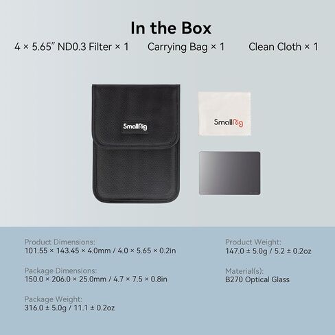 Smallrig 4 × 5.65 ND 1.8 (6 توقف) مرشح ، مرشح كثافة محايدة مربعة ، 4 مم من الزجاج البصري ذو الطبقات البصرية 4 ملم ، 4227 ، 4227. in Saudi Arabia
