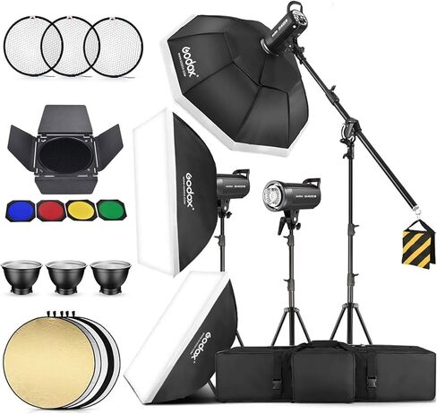 Godox 3 Pack SK400IIV 1200Ws 2.4G Speedlite Studio Flash Strobe Monolight Bowens Mount Kit for Studio Shooting, Location, Portrait Photography with Softbox, Light Stand, Barn Door Kit, Carrying Case in Saudi Arabia