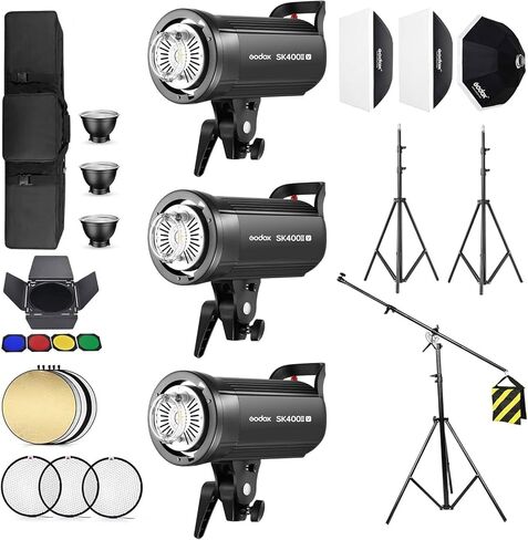 Godox 3 Pack SK400IIV 1200Ws 2.4G Speedlite Studio Flash Strobe Monolight Bowens Mount Kit for Studio Shooting, Location, Portrait Photography with Softbox, Light Stand, Barn Door Kit, Carrying Case in Saudi Arabia
