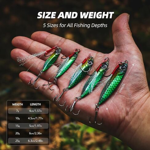Scaled Jigging Spoons – 10 Pcs/Box, 5 Size Options, High-Performance Lead Lures for Freshwater and Saltwater Fishing, Accurate Scaled Design, Attracts Various Fish Species in Saudi Arabia