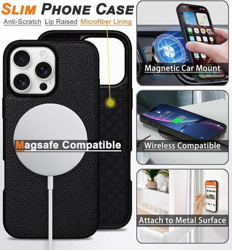 بالنسبة إلى iPhone 16 Pro Wallet Case 2 في 1 غطاء علبة جلدي من الورق مع 4 حامل بطاقة [Magsafe متوافق] [حظر RFID] [حزام معصم] [Slim Date] للنساء/الرجال (الأسود الكلاسيكي) in Kuwait
