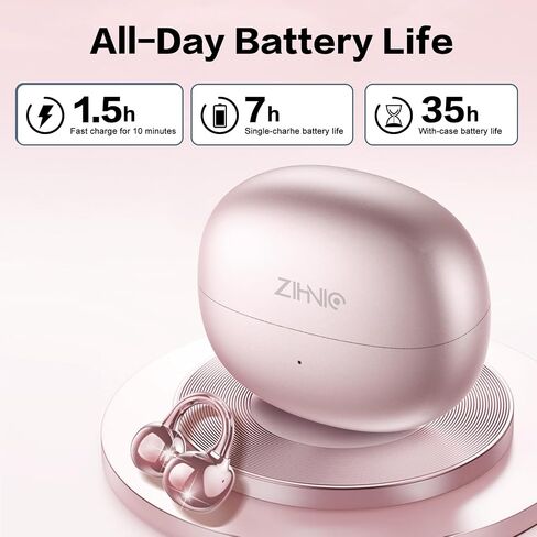 ZIHNIC S26 Wireless Clip on Earbuds, Open Ear Wireless Bluetooth 5.4 Headphones with Mic, IPX5 Waterproof, 35Hr Play time, Light Weight -Rose-Gold in Kuwait