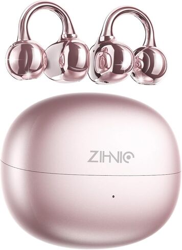 ZIHNIC S26 Wireless Clip on Earbuds, Open Ear Wireless Bluetooth 5.4 Headphones with Mic, IPX5 Waterproof, 35Hr Play time, Light Weight -Rose-Gold in Kuwait