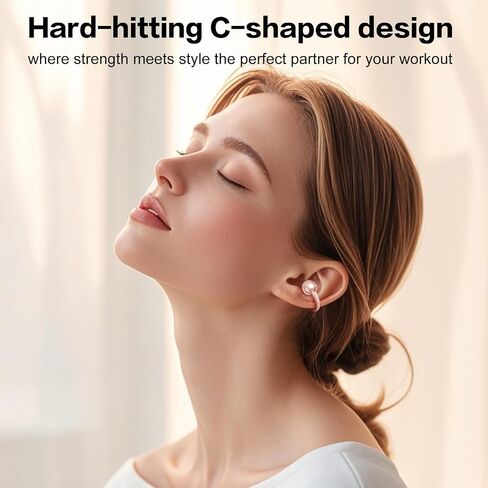 ZIHNIC S26 Wireless Clip on Earbuds, Open Ear Wireless Bluetooth 5.4 Headphones with Mic, IPX5 Waterproof, 35Hr Play time, Light Weight -Rose-Gold in Kuwait