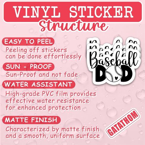 Baseball Dad Sticker (3pcs) – Waterproof Vinyl Decal for Laptop, Tumbler, Water Bottle, Scrapbook – Cute Baseball Gift for Dad, Papa, Daddy, Coach – Father's Day Gift – 3" x 2.1" in Saudi Arabia
