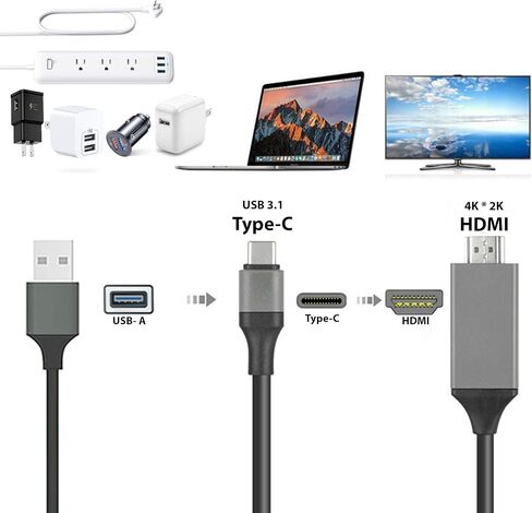 PRO USB-C HDMI Works for Raspberry Pi 4 Model B+ at 4k with Power Port, 6ft Cable at Full 2160p@60Hz, 6Ft/2M Cable [Gray/Thunderbolt 3 Compatible] in Kuwait