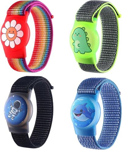 Kids Wristband for AirTag, Adjustable Nylon Watch Band Tracker Case, Breathable, Waterproof, GPS Trackers Case Cover, Anti Lost watchband for Toddler Child (red/Green/Black/Blue) in Kuwait