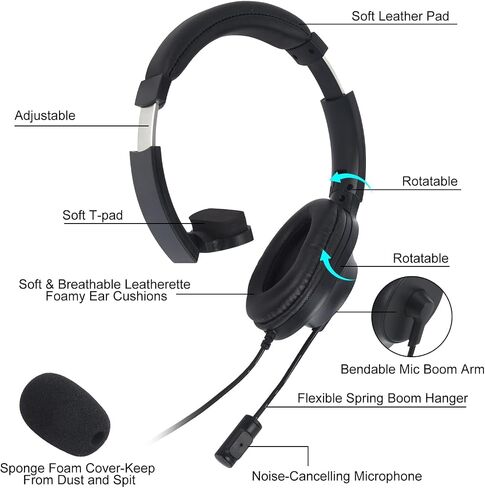 WODASEN K1 2-Pin Over Ear Headset with Boom Mic Single Overhead Radio Headphones Braided Earpiece for UV-5R UV-82HP BF-888S BF-F8HP AR-152 AR-5 UV-89 UV-S9 RT17 RT21 RT27 NX-1200 NX-1300 (Single-Ear) in Saudi Arabia