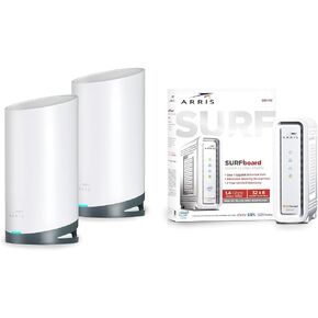 ARRIS Surfboard SB6190 DOCSIS 3.0 White Modem & Arris Mesh Tri-Band Router System Bundle (WiFi 5, AC3800, WiFi Coverage up to 5,500 sq ft) | Mesh with Your Cable Internet