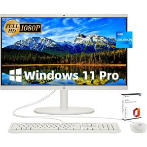 HP 21.5" FHD Display All-in-One Desktop, Intel Celeron J4025 (2-core) Processor, Intel UHD Graphics 600, 32 GB RAM, 2TB Storage, Windows 11 Pro & Microsoft Office Pro,Snow White