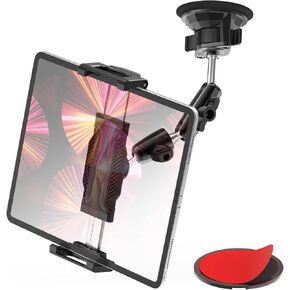 Dashboard Tablet Holder with Vacuum Suction Cup for Car/Truck, [360° Metal Foldable Adjustable Arm] Windshield Tablet Mount for iPad Pro/Air/Mini, Galaxy, 6.1-15.6" Device and Thickness Case
