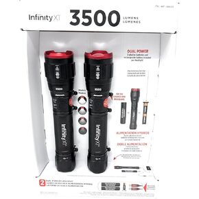 Infinity X1 3500 Lumen Dual Power Flashlight 2-Pack – High-Performance LED, Rechargeable or Alkaline Powered, 4 Light Modes, USB-C Charging, Includes Batteries and Cables