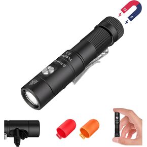 S5 1400 Lumens Mini Flashlight Rechargable- ضوء جيب LED مشرق للغاية مع المغناطيس والمقطع ، الناشر الأحمر/البرتقالي ، مصباح يدوي صغير AA EDC للتخييم ، التخييم ، المشي لمسافات طويلة ، الطوارئ
