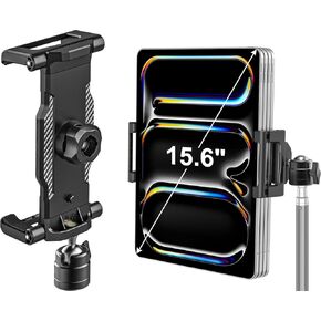 Tripod Mount Adapter for iPad, [Up to 15.6"] Tablet Tripod Mount Holder with 360° Swivel Ball Head & 1/4'' Thread, Compatible with iPad Pro 13 12.9 Air Mini, Galaxy tab, iPhone,6.1-15.6" Device