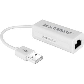 Xtreme USB 2.0 Ethernet Adapter, White, Works with Mac and Windows, Simple Plug and Play