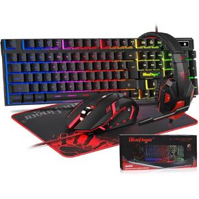 لوحة مفاتيح ألعاب Bluefinger RGB والماوس الخلفي والسرد سماعات الرأس ، لوحة مفاتيح USB ذات الإضاءة الخلفية ، مجموعة الماوس للألعاب LED ، سماعات الرأس مع الميكروفون لألعاب الكمبيوتر المحمول والعمل