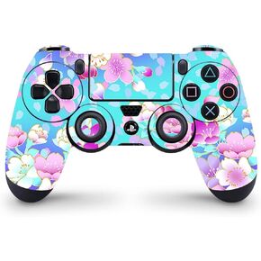 ZOOMHITSKINS Compatible with PS4 Controller Skin, Blue Cherry Blossom Sakura Japan Anime Flower, Durable, Vinyl, Made in The USA