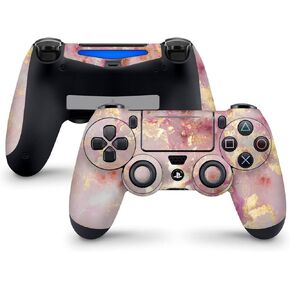 ZOOMHITSKINS Compatible for PS4 Controller Skin, Pink Marble Mineral Pastel Quartz Gold Rose Gem, Durable, 3M Vinyl, Made in The USA