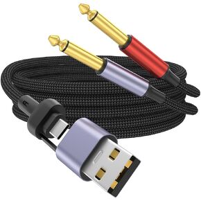 HOSONGIN USB C to Dual 1/4 Inch Audio Cable,Type-C to Dual 6.35 mm TS Stereo Y-Splitter, USB to AUX Split Cord Adapter for Amplifiers, Speakers, Laptops, Smartphone, PC - 8FT