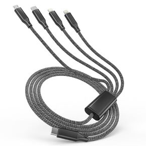 USB C to USB C/Dual Lightning/Micro USB Charging Cable 2M/6Ft, 4 in 1 Multi Charging Cable for Multiple Devices, Braided Universal iPhone Charger Cord for Cell Phones, iPhone Series, Tablets, Galaxy